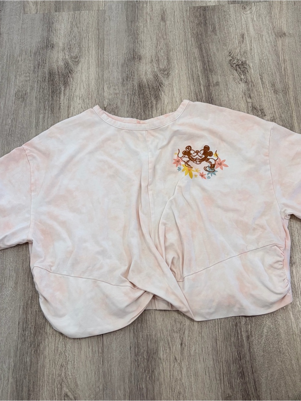 Disney Parks Mickey Minnie Mouse tie-dye cropped tshirt Womens XL twist hem Pink